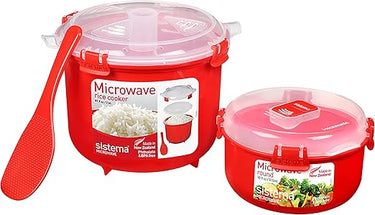 Sistema microondas arrocera (2,6 l) y Recipiente Redondo para Alimentos Apto para microondas (915 ml) | Sin BPA